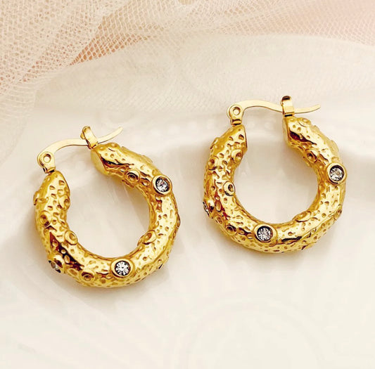 Bali Hoop Diamante Earrings 18k Gold Plated