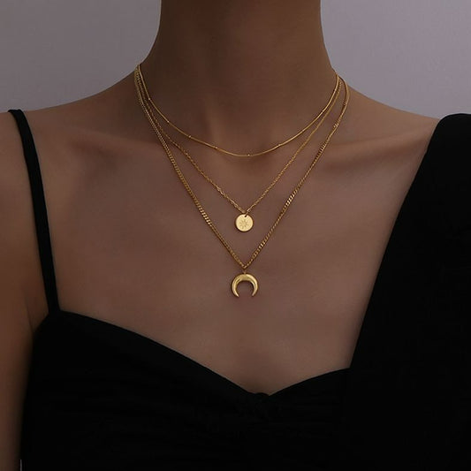 Monaco Moon Stack Necklace 18k Gold Plated